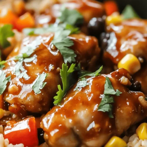 The One-Pan Honey BBQ Chicken Rice is the ultimate comfort food, offering a delightful combination of savory flavors and satisfying textures. This dish is perfect for busy weeknights or leisurely weekends when you want a meal that feels hearty yet is simple to prepare. Imagine succulent chicken thighs simmered in a rich honey BBQ sauce, perfectly complemented by fluffy rice and vibrant vegetables—all cooked together in one pan! This recipe not only promises a burst of flavor but also ensures that cleanup is a breeze, making it a favorite choice for home cooks everywhere.