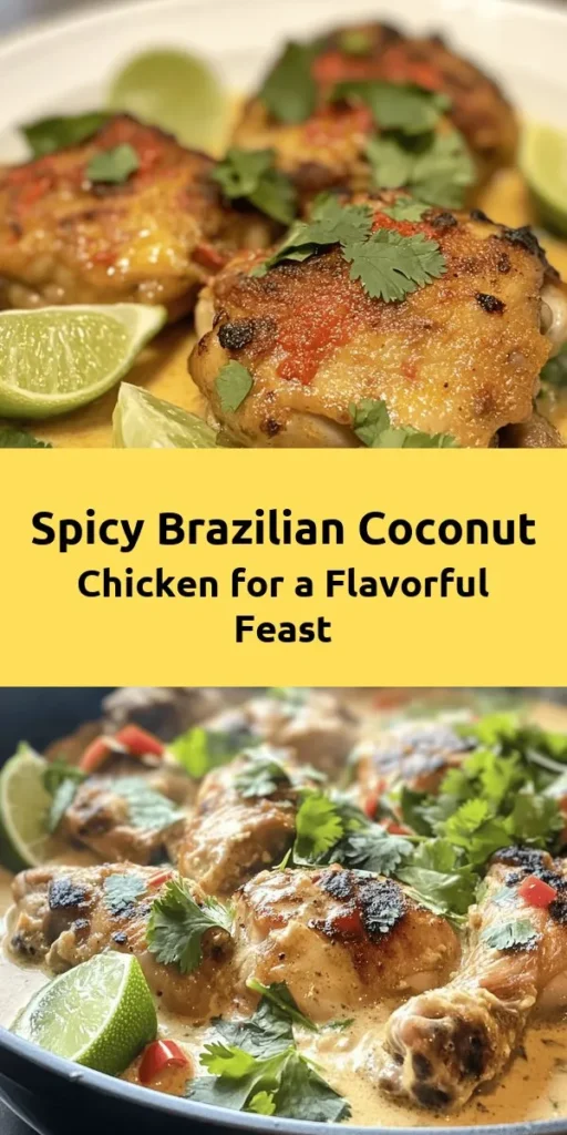 Indulge in the flavors of Brazil with this Spicy Brazilian Coconut Chicken! This recipe combines juicy marinated chicken thighs with a creamy coconut milk sauce, infused with garlic, ginger, and a kick of chili paste. Perfectly seared and slow-cooked to perfection, it’s a dish that balances spice and sweetness beautifully. Serve it with rice or warm tortillas, and don’t forget the lime wedges for a refreshing touch. Get ready for a culinary adventure!