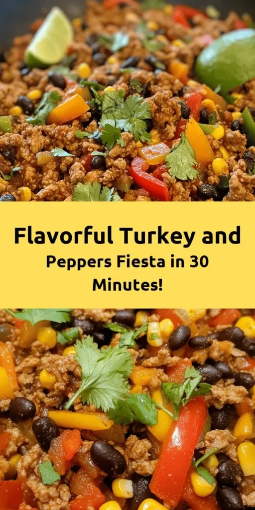 Experience a taste explosion with this Turkey & Peppers Fiesta recipe! Packed with lean ground turkey, vibrant bell peppers, and seasoned black beans, this dish is a nutritious and flavorful option for any night of the week. With aromatic spices like cumin and smoked paprika, along with fresh corn and tomatoes, it brings a delightful twist to your meals. Ready in just 30 minutes, serve it over rice or in tortillas, and enjoy the vibrant colors and flavors. Don't forget the lime and cilantro for that perfect finishing touch!