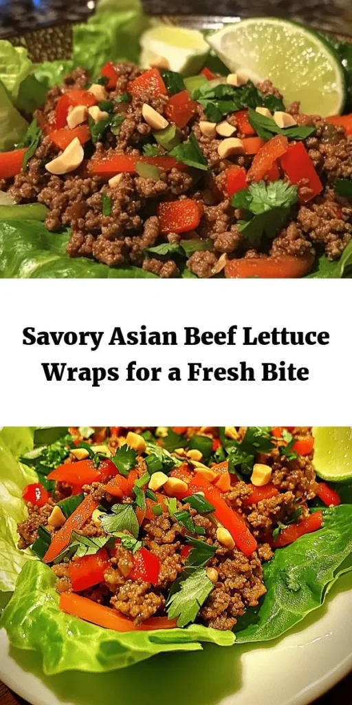 Savor the flavors of Asia with these delicious ground beef lettuce wraps! Quick to prepare and packed with savory spices, this recipe features ground beef, fresh veggies, and a tangy sauce that makes for a perfect appetizer or meal. Just cook the beef with garlic, ginger, and colorful vegetables, then serve it in crisp lettuce leaves. Garnish with cilantro, peanuts, and lime for an extra burst of flavor. Perfect for a healthy and satisfying meal!