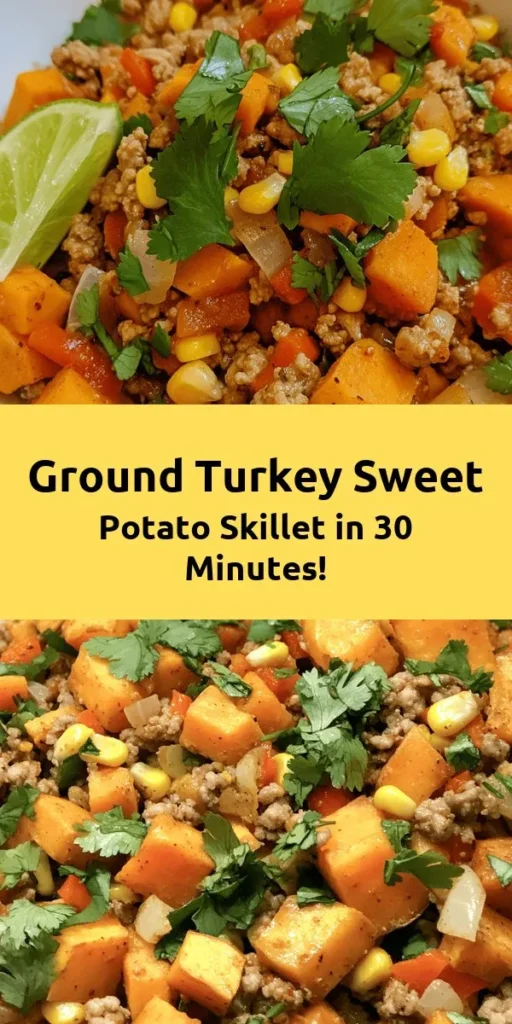 Looking for a delicious and healthy weeknight dinner? Try this Ground Turkey Sweet Potato Skillet! This easy one-pan meal combines ground turkey, roasted sweet potatoes, and vibrant veggies for a nutritious twist. Flavored with smoked paprika and cumin, it's tasty and satisfying. Perfect for meal prep, it’s ready in just 30 minutes. Top with fresh herbs and serve with lime for a burst of flavor. A family-friendly dish you'll love!