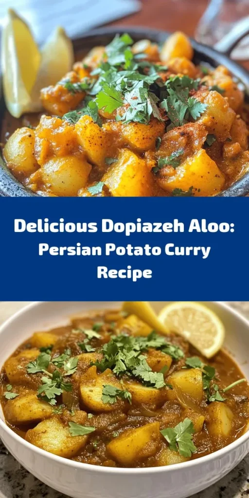 Discover the delightful flavors of Dopiazeh Aloo, a delicious Persian potato curry that's sure to impress! With tender potatoes simmered in a fragrant mix of spices, caramelized onions, and juicy tomatoes, this dish is full of warmth and taste. Add a touch of creaminess with yogurt if you like, and enjoy it with rice or naan. Quick to prepare and bursting with flavor, it's a perfect meal for any occasion. Don't forget to garnish with fresh cilantro and serve with lemon wedges for that extra zing!