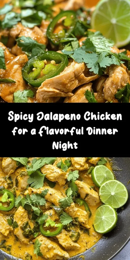 Spice up your dinner routine with this Spicy Jalapeno Chicken Delight! This easy recipe combines tender chicken with zesty jalapenos, garlic, and a rich cream sauce that will delight your taste buds. With just a few simple steps, you'll achieve bold flavors that will impress your family or guests. Perfect for busy weeknights, this dish is ready in under 40 minutes. Don't forget to garnish with fresh cilantro and serve with lime slices for an added zing! Enjoy!