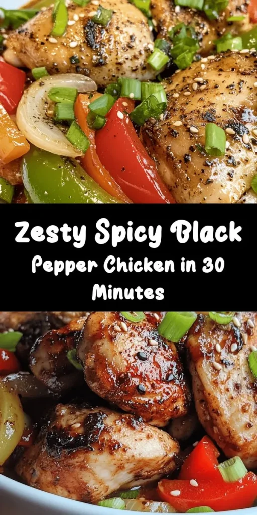 Discover the bold flavors of Spicy Black Pepper Chicken Delight! This delicious recipe showcases tender chicken thighs marinated in a savory sauce, stir-fried with vibrant bell peppers and aromatic garlic, ginger, and onion. Perfectly seasoned with freshly ground black pepper for the right amount of kick, this dish comes together quickly for a satisfying meal. Serve it over steamed rice or noodles and enjoy a delightful dinner that's sure to impress!