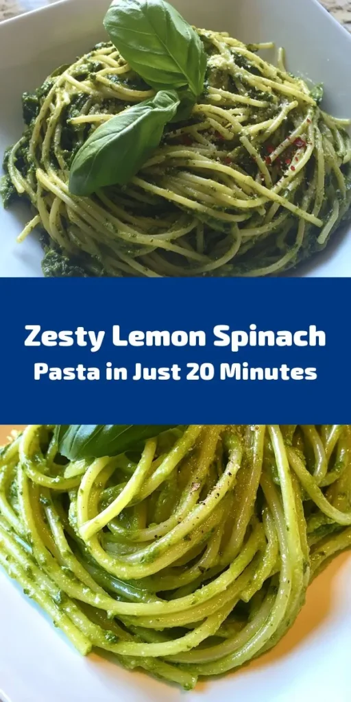 Enjoy a burst of flavor with this Zesty Lemon Spinach Pasta! In just 20 minutes, you can whip up a delicious dish featuring fresh spinach, garlic, and a tangy lemon sauce. Perfectly sautéed spaghetti is tossed with olive oil, red pepper flakes for a hint of spice, and finished with creamy Parmesan for that extra touch. Ideal for a quick weeknight dinner or a delightful lunch. Don’t forget to garnish with fresh basil and lemon zest!