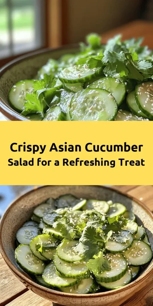Cool off with this refreshing Asian cucumber salad, perfect for summer gatherings or a quick side dish! Featuring crisp cucumbers tossed in a tangy dressing made with rice vinegar, soy sauce, and sesame oil, this salad offers a burst of flavor in every bite. With the added crunch of sesame seeds and the kick of red pepper flakes, it’s a delightful balance of tastes. Ready in just 30 minutes, it's a simple, healthy, and delicious option for any meal!
