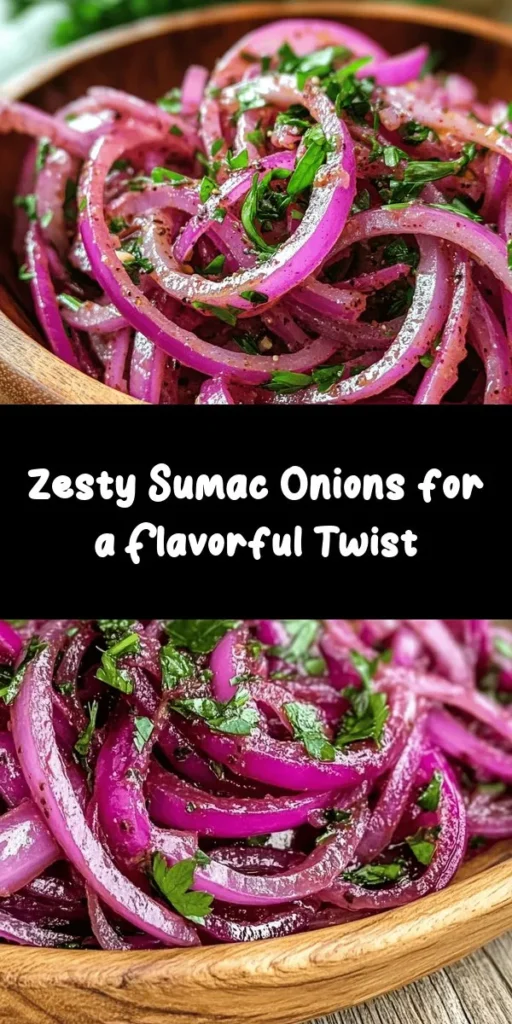 Discover the vibrant flavors of Sumac Onions Delight! This quick and simple recipe combines thinly sliced red onions with a tangy dressing made from sumac, olive oil, and fresh lemon juice. Marinating for just 30 minutes softens the onions and enhances their taste. Perfect as a zesty side dish or topping for grilled meats and salads, it’s a versatile addition to any meal. Don’t forget to garnish with fresh parsley for that extra pop! Enjoy!