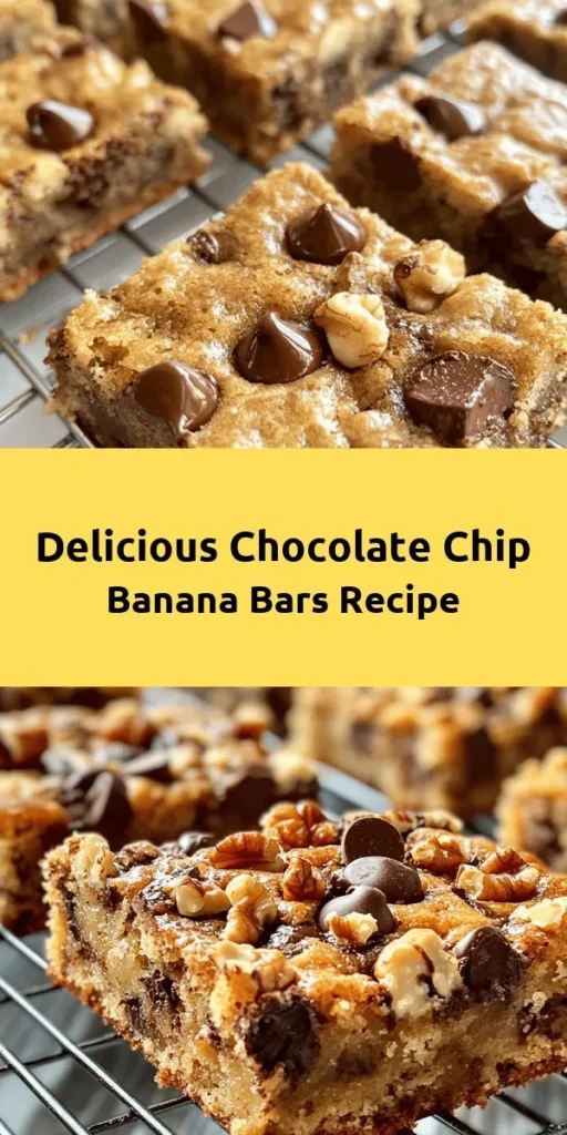 Indulge in the sweet and satisfying flavors of homemade Chocolate Chip Banana Bars! With just a few simple ingredients like ripe bananas, chocolate chips, and walnuts, these bars are perfect for snacking or dessert. They come together quickly, taking only 10 minutes to prep and about 30 minutes to bake. Enjoy them warm or at room temperature—either way, they're sure to please. Perfect for busy weeknights or cozy weekends, give this recipe a try!
