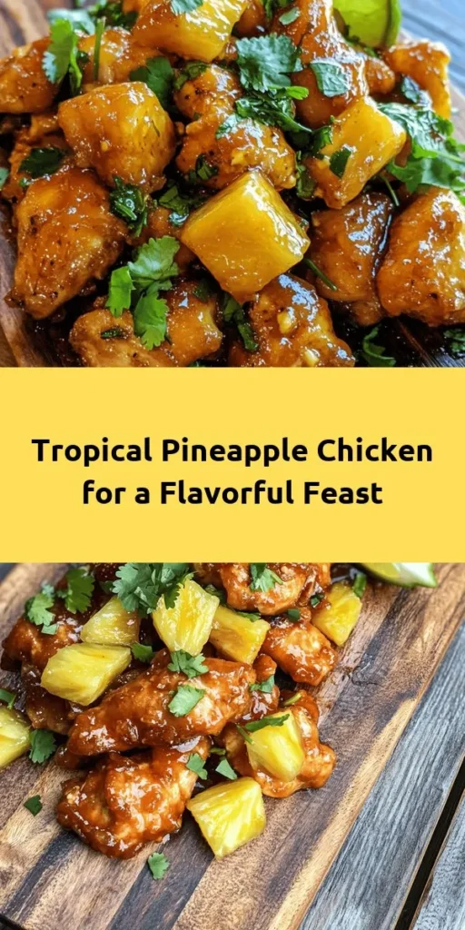 Elevate your dinner with this delicious Tropical Pineapple-Glazed Chicken! Juicy chicken breasts marinated in a sweet and tangy blend of pineapple juice, soy sauce, and spices create a mouthwatering dish that's perfect for any occasion. Cooked to perfection and glazed for extra flavor, this recipe is easy to follow and guarantees a delightful meal. Garnish with fresh cilantro and lime wedges for a burst of flavor. Enjoy a taste of the tropics tonight!
