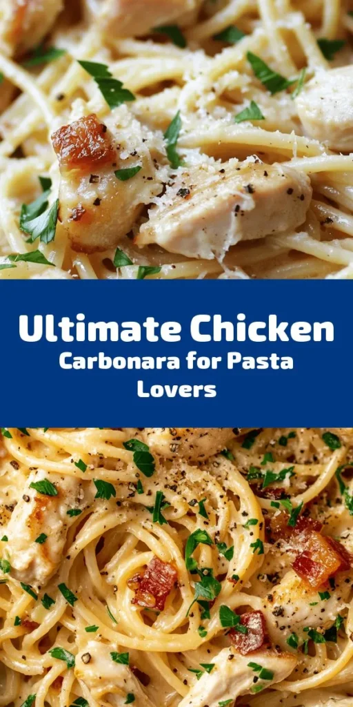 Discover the ultimate comfort food with this Best-Ever Chicken Carbonara recipe! In just 30 minutes, you'll whip up a creamy, savory dish featuring succulent chicken, crispy pancetta, and rich Parmesan cheese, all tossed with spaghetti or fettuccine. This easy recipe is perfect for busy nights or special occasions. Serve it up with a sprinkle of fresh parsley and extra cheese for a meal that will impress your family and friends. A must-try for pasta lovers!