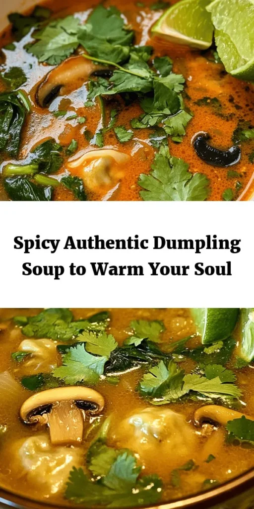 Warm up with this authentic spicy dumpling soup that features homemade dumplings filled with flavorful pork or chicken, fresh greens, and a kick of spice. Perfect for chilly days, this delightful dish comes together in just 45 minutes. With a comforting broth infused with garlic, ginger, and chili oil, each spoonful bursts with flavor. Complete your meal with a sprinkle of cilantro and a squeeze of lime. Try it today for a taste of cozy comfort!