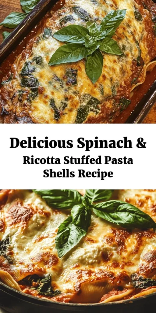 Indulge in the creamy goodness of Spinach & Ricotta Stuffed Shells! This delightful recipe combines large pasta shells filled with a flavorful mix of fresh spinach, ricotta cheese, and savory spices, topped with marinara sauce and melted mozzarella. Perfect for family dinners or gatherings, this dish is both satisfying and easy to make. Bake it to golden perfection, garnish with fresh basil, and enjoy a comforting meal that everyone will love!