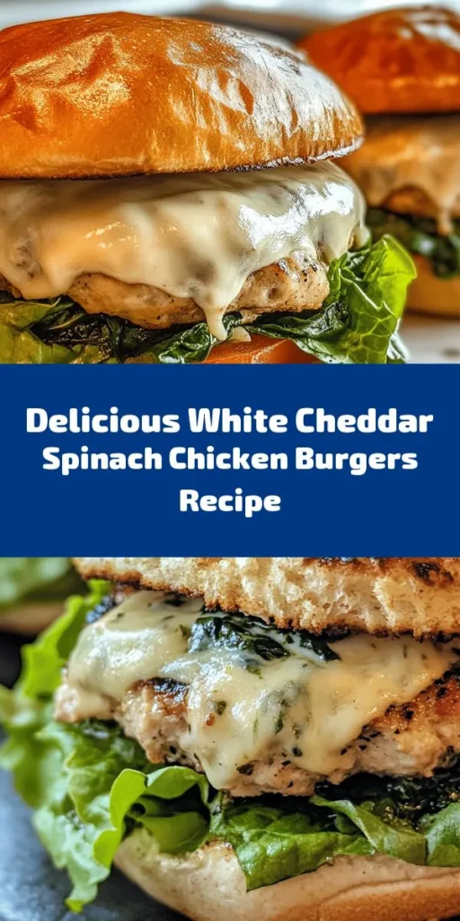 Transform your dinner routine with these delicious White Cheddar and Spinach Chicken Burgers! Juicy ground chicken combines with fresh spinach and creamy white cheddar for a mouthwatering flavor. Easy to make in just 30 minutes, they’re perfect for a weeknight meal or weekend BBQ. Top with your favorite fixings like lettuce, tomato, or avocado and serve them on toasted buns for a gourmet touch. Try this nutritious and tasty recipe tonight!