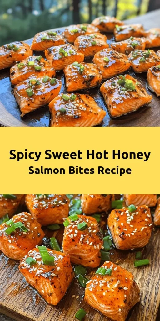 Indulge in these delicious Hot Honey Salmon Bites that are perfect for any occasion! Made with fresh salmon and a sweet-spicy marinade featuring honey and sriracha, these bites are bursting with flavor. Easy to prepare, just marinate, sear, and bake for a crispy finish. Garnish with green onions and sesame seeds for a beautiful touch. This recipe is sure to impress your family and friends as a tasty appetizer or main dish. Enjoy your culinary adventure!