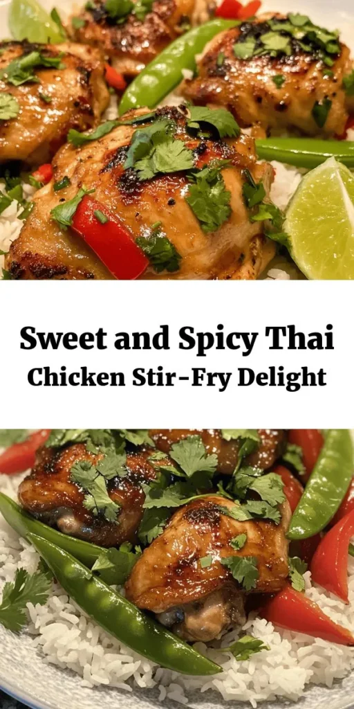 Indulge in the bold flavors of Sweet and Spicy Thai Chicken! This delicious dish features juicy chicken thighs marinated in a mouthwatering blend of soy sauce, fish sauce, honey, and a kick of sriracha. Quick stir-fried veggies like bell peppers and snow peas add color and crunch. Ready in just 50 minutes, it's perfect over jasmine rice or noodles. Garnish with cilantro and lime for an authentic touch. Try this recipe for a flavorful weeknight dinner!