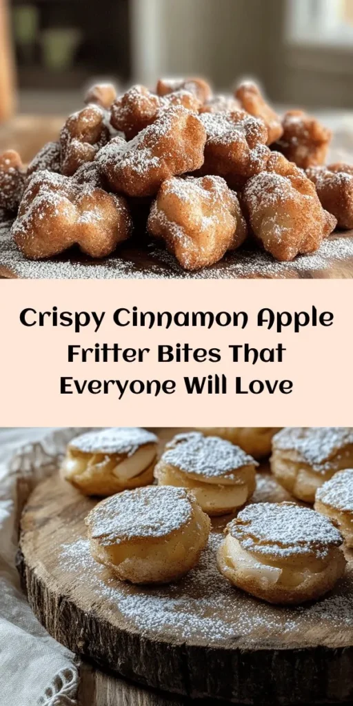 Indulge in these crispy cinnamon apple fritter bites that are perfect for any occasion! Made with fresh Granny Smith apples, a sweet batter, and a hint of cinnamon, these delightful treats are fried to golden perfection and dusted with powdered sugar. They're easy to whip up in just 30 minutes and taste amazing warm, especially when paired with caramel sauce or whipped cream. A fun and delicious way to satisfy your sweet tooth!