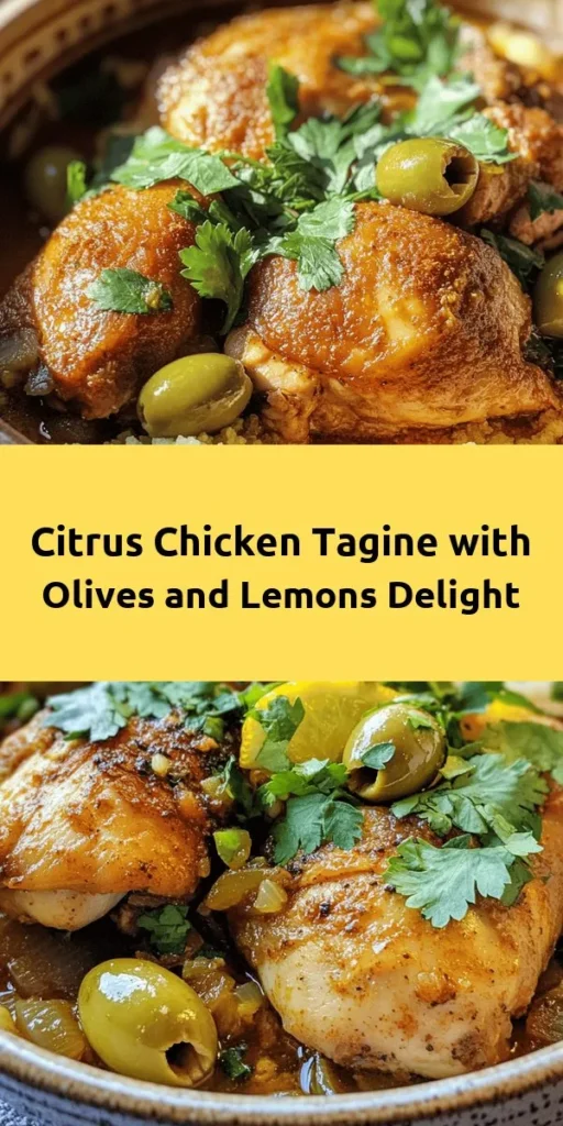 Discover the vibrant flavors of this Citrus Infused Chicken Tagine with Olives and Lemons! This fragrant dish features tender chicken thighs simmered with aromatic spices, green olives, and preserved lemon for a delightful zing. Perfect for a cozy dinner, serve it alongside fluffy couscous or crusty bread to soak up the delicious sauce. With easy prep and a short cooking time, this tagine makes for an irresistible meal that will impress your family and friends. Enjoy the rich taste of Morocco in your kitchen!