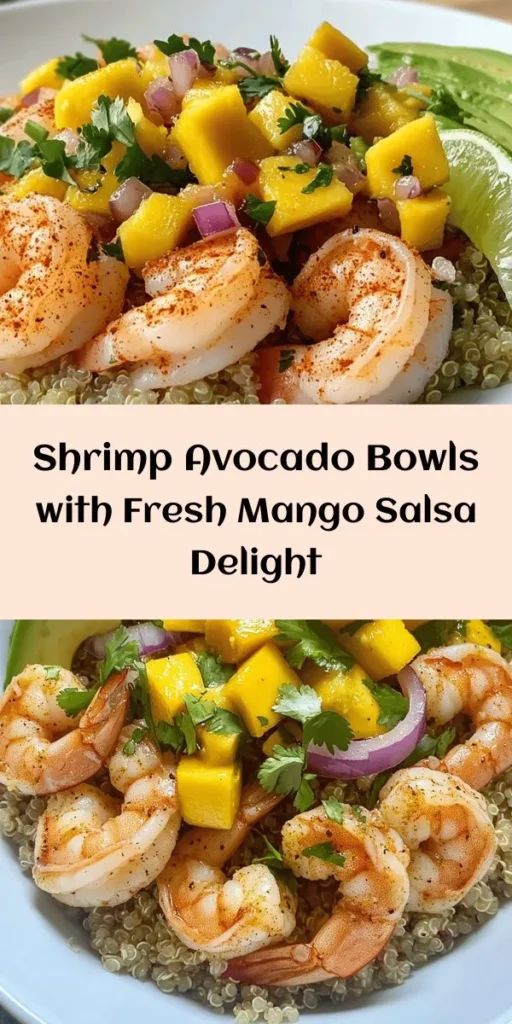 Elevate your weeknight dinner with these delicious Shrimp and Avocado Bowls topped with vibrant Mango Salsa and zesty Lime-Chili Sauce. This quick and easy recipe features succulent shrimp seasoned with garlic and smoked paprika, served over a hearty base of quinoa or brown rice. Fresh avocado and a sweet-spicy mango salsa bring a burst of flavor, while a creamy lime-chili drizzle adds the perfect finishing touch. Enjoy in just 30 minutes!