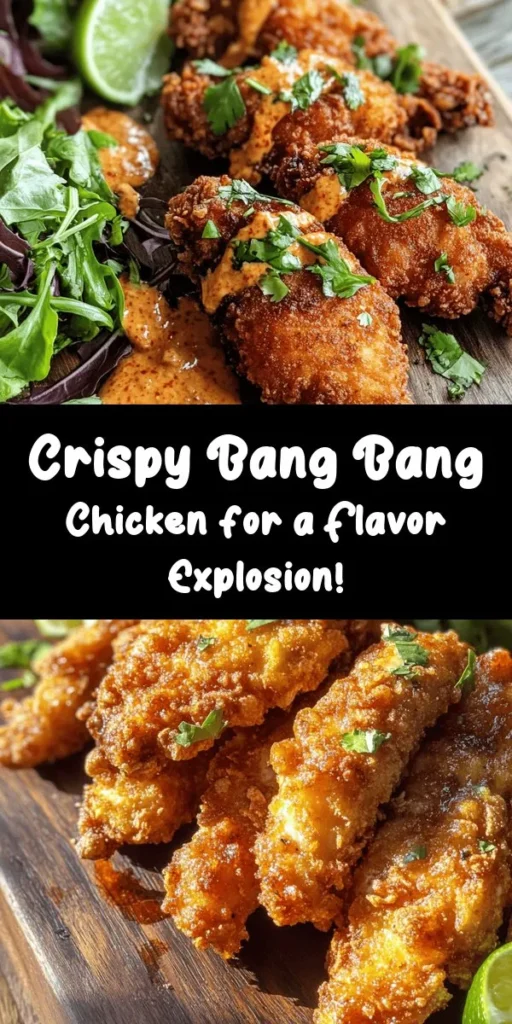 Satisfy your cravings with this mouthwatering Crispy Bang Bang Chicken! This easy recipe features juicy chicken pieces marinated in a delicious buttermilk blend, then coated with a crunchy mix of flour, cornstarch, and panko breadcrumbs for the ultimate crunch. Tossed in a zesty Bang Bang sauce, it's perfect for dinner or as a party appetizer. Serve it with your favorite sides and enjoy a flavorful meal everyone will love!