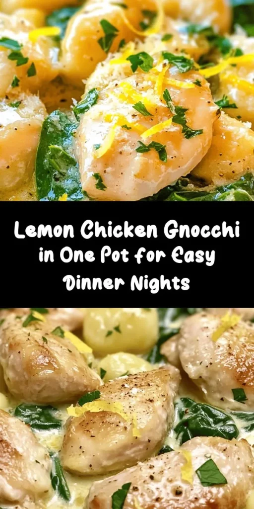 Discover the deliciousness of One-Pot Lemon Chicken Gnocchi Delight! This easy recipe combines tender chicken thighs, fluffy gnocchi, and vibrant spinach in a creamy lemon sauce for a meal that’s bursting with flavor. Perfect for busy weeknights, it’s ready in just 30 minutes. Sauté, simmer, and serve—it's that simple! Top with fresh parsley and Parmesan for a delightful finish. Your family will love this comforting dish!
