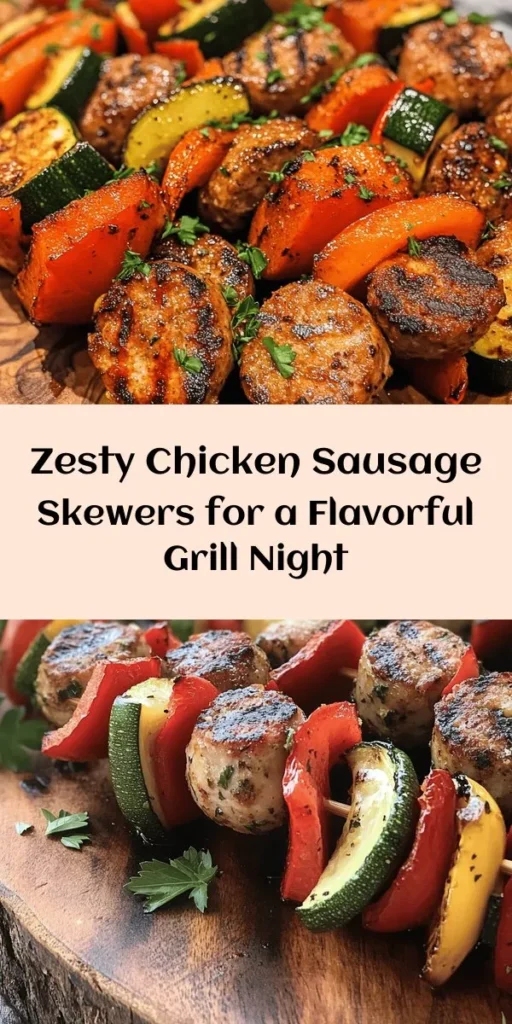 Fire up the grill with these zesty chicken sausage skewers that are bursting with flavor! Made with ground chicken, fresh herbs, and a hint of spice, these skewers are perfect for a summer barbecue or a quick weeknight meal. Interspersed with colorful veggies like red bell pepper, zucchini, and onion, they make for a vibrant dish that's as delicious as it is eye-catching. Easy to prepare and cook in just 30 minutes, serve them with your favorite dipping sauce for a satisfying meal!