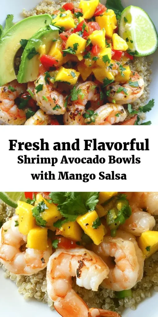 Dive into these delicious Shrimp and Avocado Bowls featuring a refreshing mango salsa and zesty lime-chili sauce. Perfect for a light lunch or dinner, this recipe combines marinated shrimp, creamy avocado, and colorful mangoes over a base of quinoa or rice. Easy to make and packed with flavor, it's a fiesta in a bowl! Serve fresh with lime wedges and extra cilantro for a vibrant twist. Get ready to savor every bite!