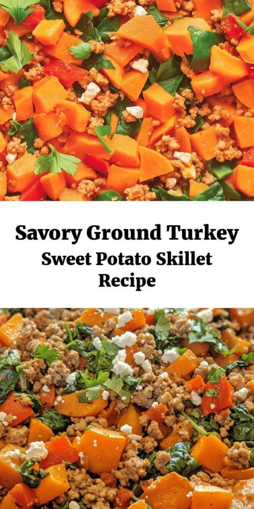 Looking for a quick and nutritious meal? Try this Ground Turkey Sweet Potato Skillet! This one-pan dish combines lean ground turkey with hearty sweet potatoes, colorful bell peppers, and fresh spinach for a delicious balance of flavors. Seasoned with smoked paprika and cumin, it's both satisfying and versatile. Perfect for a busy weeknight dinner, this recipe can be customized with optional feta cheese or avocado. Get ready to enjoy a healthy, tasty meal in just 30 minutes!