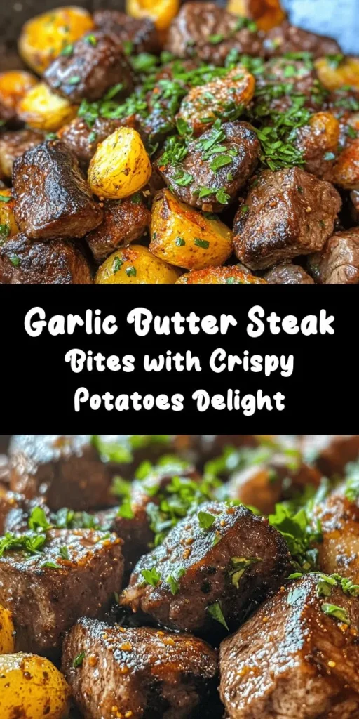 Indulge in these Sizzlin’ Garlic Butter Steak Bites with Crispy Potatoes for an irresistible meal! Perfectly seared sirloin steak cubes are tossed in a mouth-watering garlic butter sauce and served alongside golden, crispy baby potatoes. This dish is not only delicious but also quick to prepare, taking just 30 minutes from start to finish. Garnish with fresh parsley and a sprinkle of chili flakes for an extra kick. Enjoy a dinner that’s sure to impress!