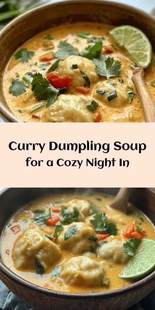 Warm up with a comforting bowl of Curry Delight Dumpling Soup! This easy recipe features homemade dumplings filled with savory veggies and a rich, coconut milk-infused curry broth. With a blend of spices like turmeric and ginger, every spoonful is packed with flavor. Perfect for a cozy night in or to impress guests, it’s a delightful dish that’s nutritious and delicious. Don't forget to garnish with fresh cilantro and a squeeze of lime for the perfect finishing touch!