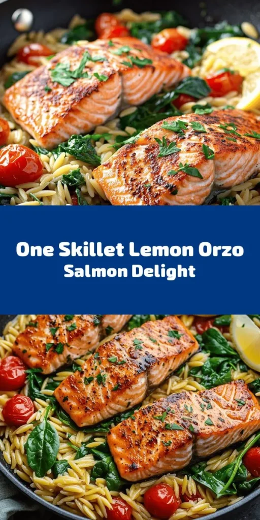 Discover the ease of one skillet cooking with this delicious Salmon with Lemon Orzo recipe. In just 30 minutes, you can create a flavorful meal featuring tender salmon fillets seared to perfection, combined with zesty orzo pasta, fresh spinach, and juicy cherry tomatoes. Perfect for busy weeknights, this dish is not only quick to prepare but offers a bright and healthy option that everyone will love. Garnish with parsley and lemon wedges for added freshness!