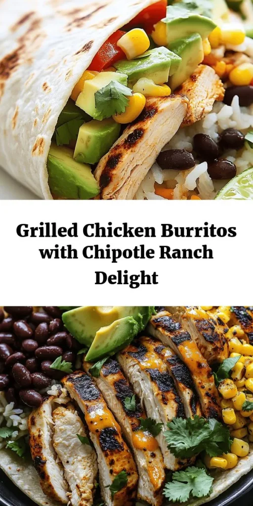 Looking for a delicious and easy meal idea? Try these Easy Chipotle Ranch Grilled Chicken Burritos! Marinated chicken breasts are grilled to perfection and combined with a flavorful rice mix, black beans, fresh corn, and creamy avocado. Wrapped up in warm tortillas and grilled until crispy, these burritos are perfect for a quick weeknight dinner or meal prep. Serve with lime wedges and extra chipotle ranch for a tasty kick!