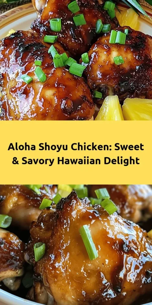 Try this Aloha Shoyu Chicken Delight for a taste of the tropics! Marinated in a flavorful blend of soy sauce, brown sugar, pineapple juice, and spices, this dish is both sweet and savory. With simple steps to sear and bake, you'll have juicy chicken thighs ready in no time. Perfect for serving with steamed rice or grilled veggies, it’s a delightful meal that’s easy to make and full of flavor. Get ready to impress your family and friends with this delicious recipe!