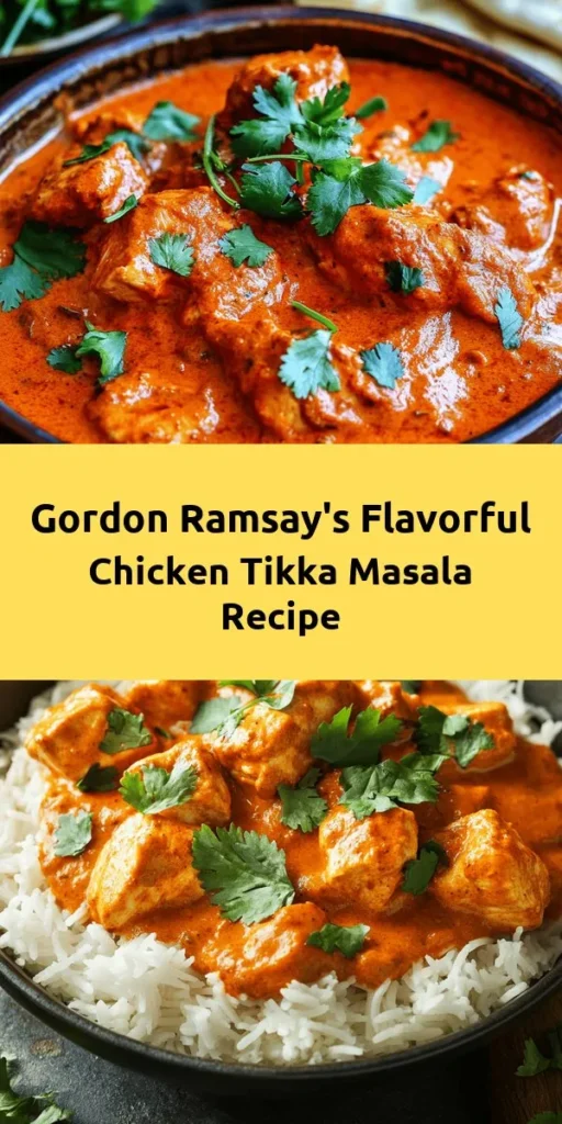 Indulge in the rich flavors of Gordon Ramsay's Chicken Tikka Masala! This recipe features marinated chicken breast, infused with yogurt and spices, grilled to perfection and simmered in a creamy, spiced tomato sauce made with coconut milk. It's easy to follow and perfect for a cozy dinner. Serve with warm naan or steamed basmati rice for a satisfying meal. Grab your ingredients and impress your friends and family with this delightful dish!