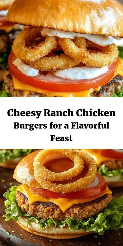 Get ready to tantalize your taste buds with this Cheesy Ranch Delight! This easy recipe features juicy ground chicken blended with sharp cheddar cheese and zesty ranch dressing, all seasoned to perfection with spices. Cooked to a perfect golden brown and served on toasted buns, these burgers are deliciously topped with fresh lettuce, tomato, and onion. Perfect for a quick weeknight dinner or weekend barbecue, everyone will love this flavorful twist on a classic burger!