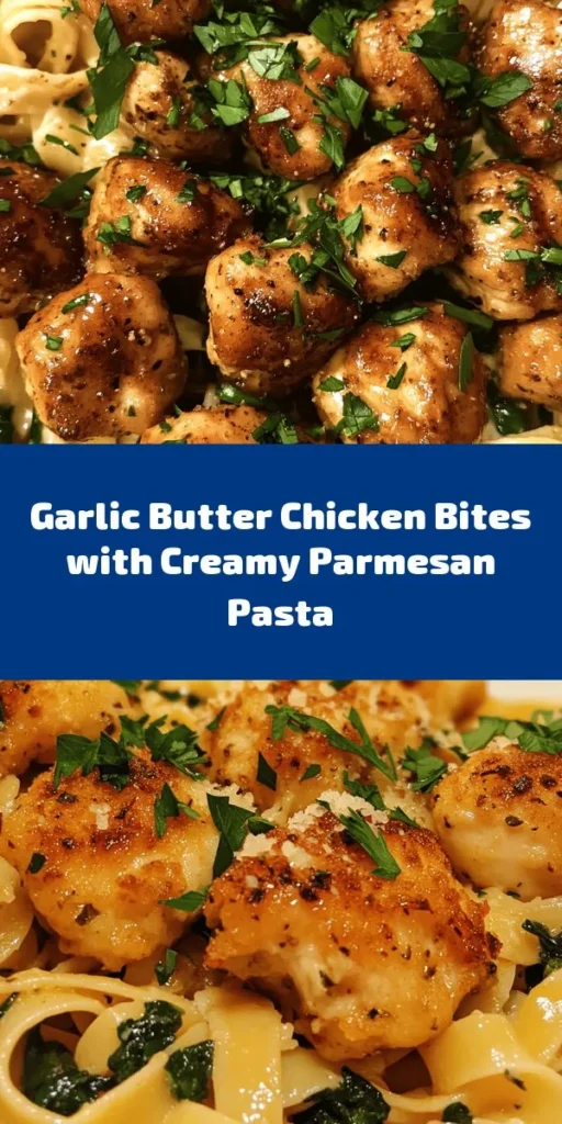 Indulge in a delicious and satisfying meal with these Garlic Butter Chicken Bites paired with Savory Creamy Parmesan Pasta. In just 30 minutes, you can whip up tender chicken coated in garlic butter and toss it with fettuccine in a rich, creamy Parmesan sauce. Perfect for weeknight dinners or special occasions, this dish combines flavors that will please everyone at the table. Add a touch of parsley for garnish and enjoy this culinary delight!