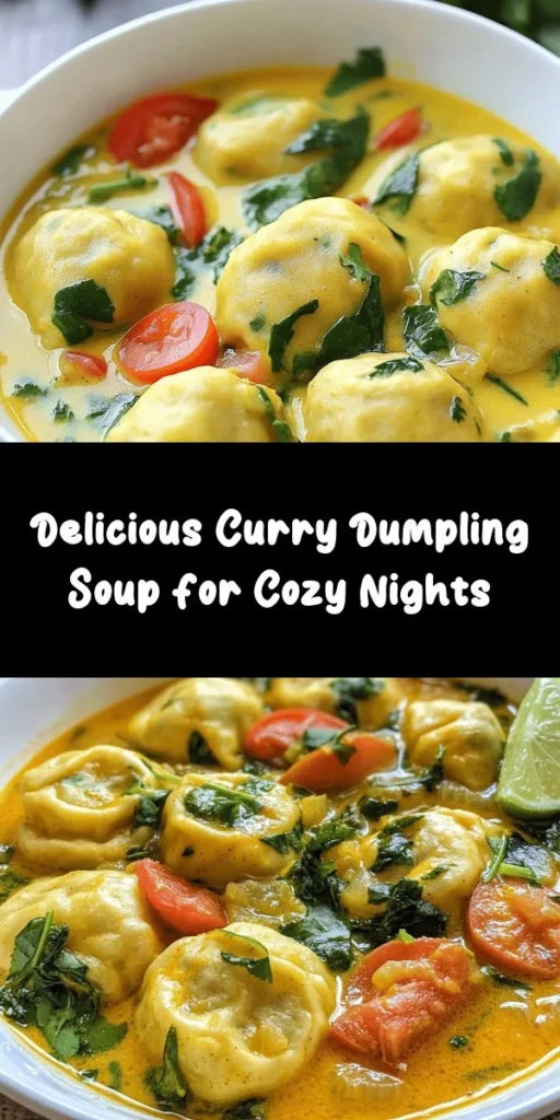 Warm up with this delightful Curry Dumpling Soup, perfect for a cozy meal! Homemade dumplings filled with a tasty mix of vegetables are steamed to perfection and served in a flavorful coconut curry broth. This recipe combines fresh ingredients like spinach, potatoes, and tomatoes for a satisfying dish that bursts with flavor. Garnish with cilantro and lime for an extra kick. A must-try for soup lovers and a heartwarming option for any dinner!
