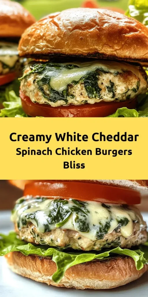 Elevate your burger game with these deliciously creamy White Cheddar & Spinach Chicken Burgers! Packed with ground chicken, fresh spinach, and melted white cheddar, these juicy patties are easy to make and perfect for weeknight dinners or weekend barbecues. Ready in just 30 minutes, they’re served on whole wheat buns with your favorite toppings. Try them out and savor the cheesy goodness in every bite!