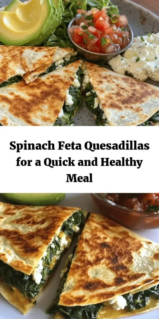 Enjoy a delightful twist on classic quesadillas with these Spinach & Feta Quesadillas! Packed with fresh spinach, creamy feta, and gooey mozzarella, this quick recipe is perfect for a satisfying lunch or dinner. Just sauté the spinach, mix with cheeses, and grill until golden brown. Serve with your favorite toppings like salsa, sour cream, or avocado for an extra kick. Ready in just 20 minutes, these quesadillas are sure to become a family favorite!