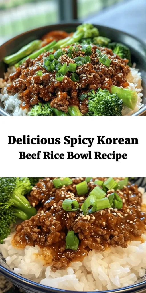 Get ready to spice up your dinner with this delicious Spicy Korean Ground Beef Bowl! This easy recipe features savory ground beef cooked with garlic, ginger, and Korean chili paste for a flavor-packed meal. Served over fluffy jasmine rice and topped with vibrant broccoli, sesame seeds, and green onions, it's sure to please the whole family. With just 30 minutes from start to finish, this bowl of goodness is perfect for busy weeknights. Enjoy the taste of Korea at home!