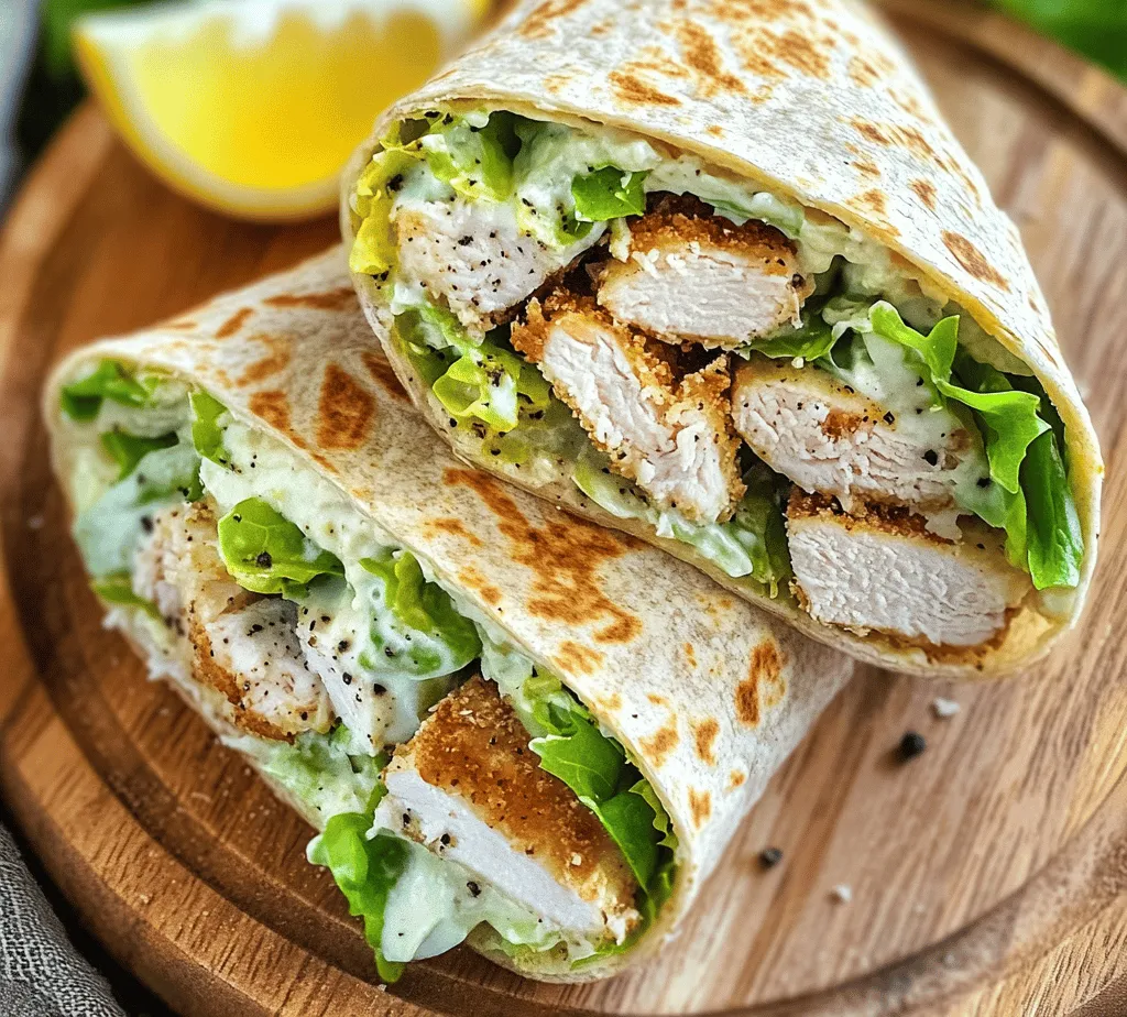 Introducing the Chicken Caesar Wrap: a delightful fusion of classic Caesar salad and a convenient wrap, perfect for busy weeknights or a quick lunch. This recipe combines tender, seasoned chicken with crisp romaine lettuce, creamy Caesar dressing, and crunchy croutons, all wrapped up in a wholesome whole wheat tortilla. Ideal for those looking to enjoy a satisfying, nutritious meal without the fuss, this recipe is not only easy to make but also packed with flavor. Whether you're feeding the family or preparing a meal for yourself, this Chicken Caesar Wrap is sure to please.