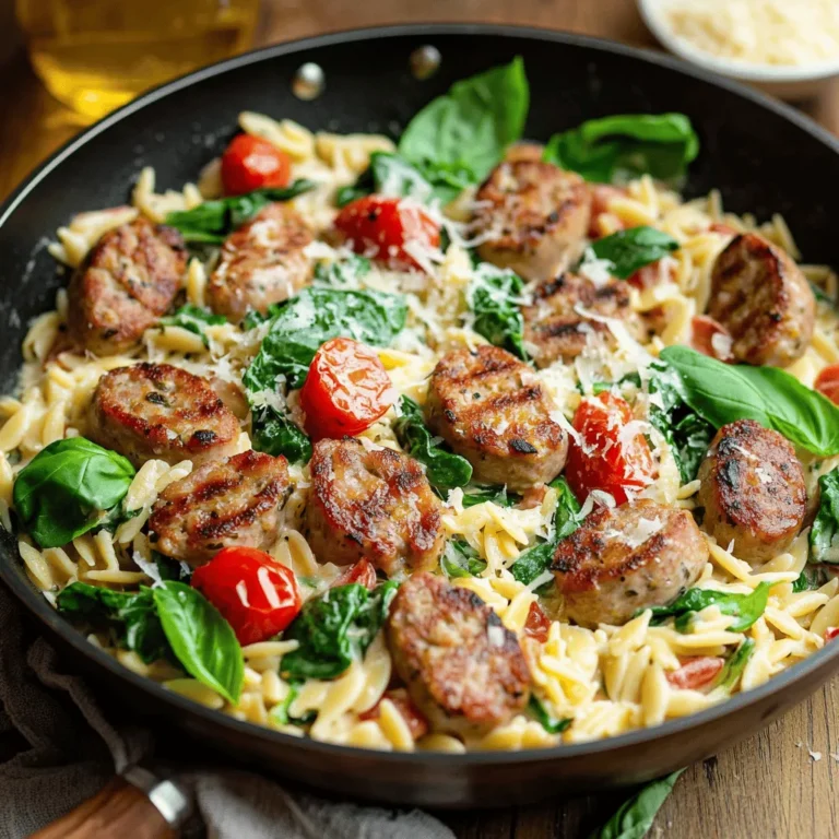 Introducing a delightful dish that perfectly marries convenience with exquisite flavor: Creamy Chicken Sausage Orzo. This one-pan meal not only satisfies the palate but also offers a wholesome experience, making it ideal for busy weeknights or relaxed weekend dinners. With a combination of succulent chicken sausage, tender orzo, and fresh vegetables, this recipe is a must-try for anyone seeking a creamy, comforting dish that’s rich in flavor yet simple to prepare.