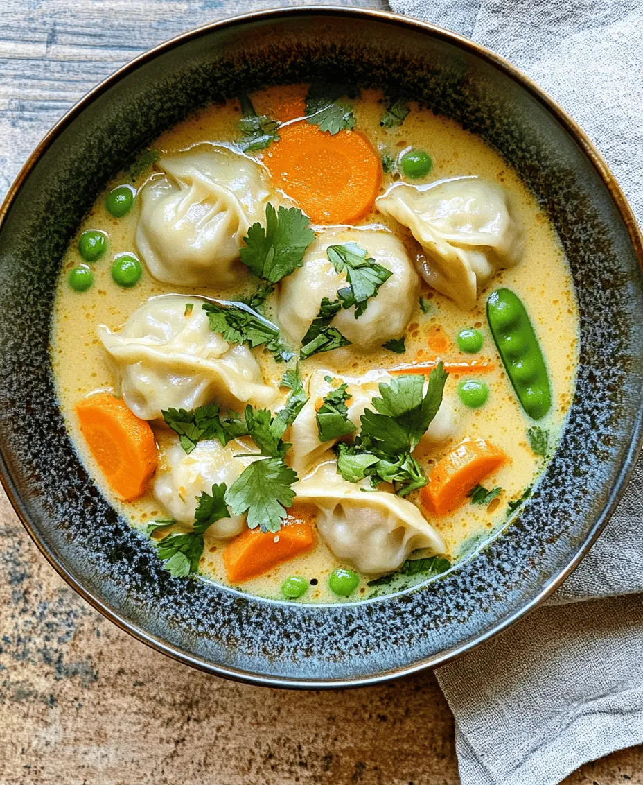 There's something inherently comforting about a warm bowl of soup, especially on a chilly day. A steaming soup can soothe the soul, wrapping you in a warm embrace with every spoonful. Among the myriad options available, the <strong>Curry Bliss Dumpling Soup</strong> stands out as a delightful fusion of flavors and textures that elevates the humble soup into a culinary experience. This dish seamlessly combines tender dumplings with a fragrant, spicy curry broth, creating a satisfying meal that warms both body and spirit.” /></p>
</p>
<h3>Forming the Dumplings</h3>
</p>
<p>Creating the perfect dumplings is an art that combines technique and a bit of practice. To start, take your prepared dumpling dough and divide it into small portions. Each portion should be about the size of a tablespoon. Work with one piece at a time, keeping the others covered to prevent them from drying out.</p>
</p>
<p><strong>Techniques for Rolling and Shaping Dumplings</strong></p>
</p>
<p>Begin by rolling each piece of dough into a small ball. Then, flatten it gently with your fingers or a rolling pin into a round disc about 2-3 inches in diameter. Aim for an even thickness to ensure even cooking. The center should be slightly thicker than the edges to allow for easy folding and sealing.</p>
</p>
<p>To fill the dumpling, place a spoonful of your chosen filling in the center of the disc. Be careful not to overfill, as this can cause the dumplings to burst during cooking. Once filled, fold the dough over the filling to create a half-moon shape. Pinch the edges together firmly to seal, ensuring there are no air pockets inside.</p>
</p>
<p><strong>Tips for Sealing the Dumplings to Avoid Leakage During Cooking</strong></p>
</p>
<p>To ensure a secure seal, you can use a little water on your fingertips to moisten the edges of the dough before pinching them together. This technique helps the dough stick better. For added security, you can crimp the edges with a fork or twist and pleat the edges to create a decorative seal. Make sure there are no gaps where the filling can escape.</p>
</p>
<h3>Crafting the Soup Base</h3>
</p>
<p>Now that your dumplings are formed, it’s time to craft a delicious and aromatic soup base that will elevate your Curry Bliss Dumpling Soup to new heights.</p>
</p>
<p><strong>Step-by-Step Process for Preparing the Soup</strong></p>
</p>
<p>Start by heating a tablespoon of oil in a large pot over medium heat. Add finely chopped onions and sauté until they become translucent. This process usually takes about 5-7 minutes. Once the onions are softened, add minced garlic and grated ginger, cooking for an additional minute until fragrant.</p>
</p>
<p>Next, incorporate your spices. A mixture of curry powder, turmeric, and cumin works beautifully to create a fragrant base. Stir these spices into the onion mixture and allow them to bloom for a minute. This step releases their essential oils and enhances the flavor profile.</p>
</p>
<p>Now, pour in vegetable broth or water and bring the mixture to a gentle simmer. For a rich and creamy texture, add a can of coconut milk. The coconut milk not only lends a luxurious creaminess but also complements the spices perfectly. Stir the ingredients together and allow them to simmer for about 10 minutes to develop the flavors.</p>
</p>
<p><strong>How to Achieve a Rich and Creamy Texture with Coconut Milk</strong></p>
</p>
<p>To ensure your soup has a rich texture, choose full-fat coconut milk rather than light versions. If you prefer a slightly lighter option, you can mix in half coconut milk and half vegetable broth. Adjust the consistency according to your preference by adding more broth if the soup is too thick.</p>
</p>
<h3>Incorporating Vegetables into the Soup</h3>
</p>
<p>Fresh vegetables add color, nutrition, and texture to your Curry Bliss Dumpling Soup. Consider using carrots, bell peppers, and spinach for a vibrant mix.</p>
</p>
<p><strong>Recommendations for Cooking Times to Maintain Vegetable Integrity</strong></p>
</p>
<p>Chop your vegetables into bite-sized pieces to ensure they cook evenly. Add the sturdier vegetables, like carrots and bell peppers, to the soup first, allowing them to simmer for about 5 minutes before adding more delicate greens like spinach. Spinach only requires a minute or two to wilt, ensuring it retains its bright color and nutrients.</p>
</p>
<p><strong>The Impact of Fresh Ingredients on the Final Dish</strong></p>
</p>
<p>Using fresh, seasonal vegetables not only enhances the flavor of your soup but also increases its nutritional value. The freshness of the ingredients can significantly uplift the overall taste, making every spoonful a delightful experience.</p>
</p>
<h3>Cooking the Dumplings</h3>
</p>
<p>With your soup base ready and vegetables incorporated, it’s time to cook the dumplings.</p>
</p>
<p><strong>Guidelines for Adding Dumplings to the Soup Without Breaking Them</strong></p>
</p>
<p>Carefully add the dumplings one by one into the simmering soup. It’s best to do this gently to avoid splashing hot broth. Allow the dumplings to cook for about 5-7 minutes. They will float to the surface when they are fully cooked, which is a telltale sign that they’re ready.</p>
</p>
<p><strong>Signs That Indicate the Dumplings Are Fully Cooked</strong></p>
</p>
<p>Fully cooked dumplings will be tender to the bite and appear plump. If you’re unsure, you can cut one open to check for doneness. The dough should be cooked through, and the filling should be hot and flavorful.</p>
</p>
<h3>Final Touches for the Soup</h3>
</p>
<p>Before serving your Curry Bliss Dumpling Soup, it’s essential to fine-tune the flavors.</p>
</p>
<p><strong>Adjusting Flavors with Lime Juice and Seasoning</strong></p>
</p>
<p>Squeeze in fresh lime juice to brighten the flavors of the soup. This acidity balances the richness of the coconut milk and enhances the spice profile. Taste the soup and adjust the seasoning with salt and pepper as necessary. A dash of soy sauce can also add depth to the umami flavor.</p>
</p>
<p><strong>Importance of Tasting and Balancing Flavors Before Serving</strong></p>
</p>
<p>Always taste your soup before serving to ensure it’s well-balanced. Adjust the seasoning to your liking, as personal preferences can vary. A well-seasoned soup is the hallmark of a good recipe, and this is your chance to make it perfect.</p>
</p>
<h3>Serving Suggestions</h3>
</p>
<p>Presentation can elevate your dish from ordinary to extraordinary.</p>
</p>
<p><strong>Suggestions for Garnishing the Soup with Fresh Cilantro</strong></p>
</p>
<p>Ladle the soup into bowls and garnish with freshly chopped cilantro. This herb not only adds a pop of color but also brings a refreshing flavor that complements the richness of the soup.</p>
</p>
<p><strong>Presentation Tips for a Visually Appealing Dish</strong></p>
</p>
<p>Consider serving your soup with a wedge of lime on the side for a burst of flavor. A sprinkle of red pepper flakes or a drizzle of chili oil can add an extra kick and visual appeal.</p>
</p>
<p><strong>Ideas for Pairing with Bread or Rice for a Complete Meal Experience</strong></p>
</p>
<p>Curry Bliss Dumpling Soup can be enjoyed on its own, but for a more filling meal, serve it with crusty bread or jasmine rice. The bread can soak up the delicious broth, while rice adds a satisfying carbohydrate to the dish.</p>
</p>
<h3>Nutritional Benefits of Curry Bliss Dumpling Soup</h3>
</p>
<p>This delightful soup is not only comforting but also packed with nutritional benefits.</p>
</p>
<p><strong>Overview of Health Benefits Associated with Key Ingredients</strong></p>
</p>
<p>The dumplings, made from whole grain flour, provide fiber and essential nutrients. The addition of vegetables ensures a good intake of vitamins and minerals, while coconut milk offers healthy fats that are beneficial for heart health.</p>
</p>
<p><strong>Discussion on the Balance of Protein, Vegetables, and Healthy Fats in the Dish</strong></p>
</p>
<p>The filling of the dumplings can be enriched with protein sources such as tofu or lentils. This balance of protein, vegetables, and healthy fats creates a wholesome meal that nourishes the body and satisfies the palate.</p>
</p>
<h3>Conclusion</h3>
</p>
<p>Curry Bliss Dumpling Soup is a unique culinary experience that marries flavors and textures. The warmth of the spices, the richness of the coconut milk, and the delightful dumplings come together to create a comforting bowl that warms the heart.</p>
</p>
<p>I encourage you to explore this recipe and customize it with your favorite ingredients. Whether you prefer more vegetables, different proteins, or an extra kick of spice, the possibilities are endless. Cooking is about creativity and joy—share this warm bowl of soup with loved ones and create lasting memories around the dining table.</p>
<div id=