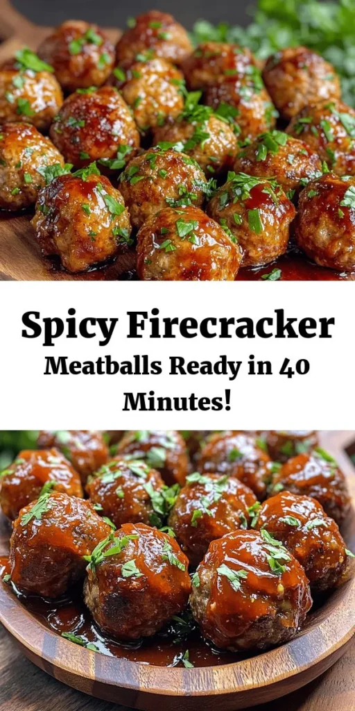 Spice up your dinner with these easy firecracker meatballs! Made with ground beef or turkey, they come together in just 15 minutes and bake to perfection in 20-25 minutes. Coated in a delicious sweet chili sauce with a kick, these meatballs are a crowd-pleaser. Serve them hot as an appetizer or over rice for a tasty main dish. Garnish with fresh parsley for a pop of color and flavor. Get ready to impress your guests with this simple yet flavorful recipe!