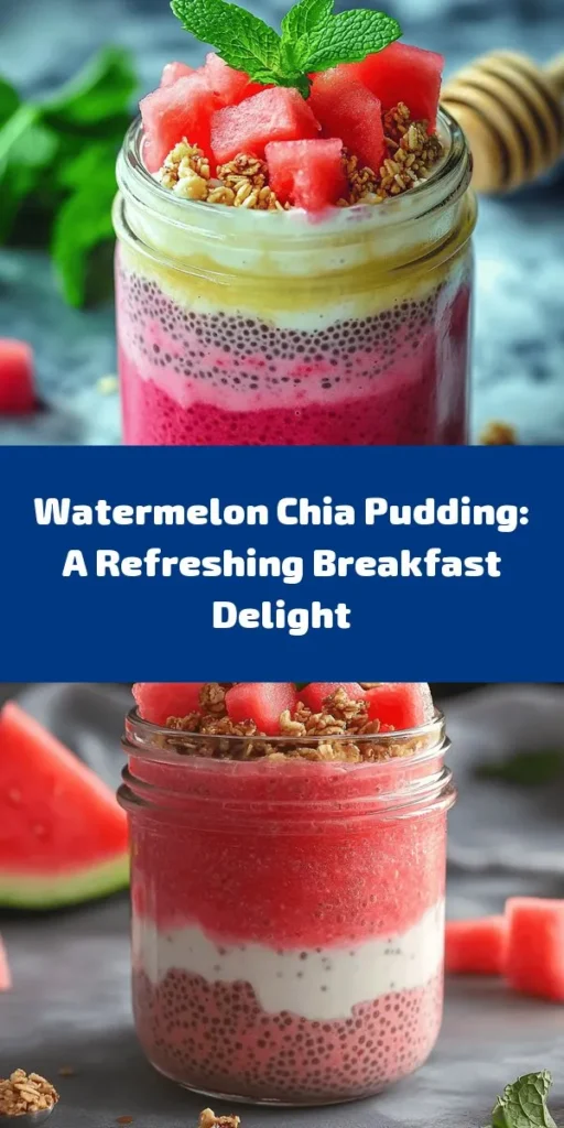 Start your day with this delicious and refreshing Watermelon Chia Pudding Breakfast Jar! Made with creamy coconut milk, sweet watermelon, and nutritious chia seeds, this recipe is perfect for a healthy breakfast or snack. Simply blend watermelon, mix with other ingredients, and let it set for a couple of hours or overnight. Layer it in a mason jar with extra watermelon and crunchy granola. Garnish with fresh mint for an extra touch. Enjoy a tasty and vibrant start to your morning!