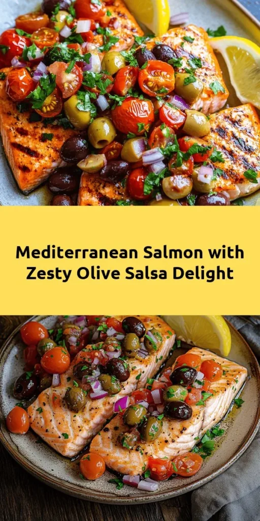 Elevate your dinner with this Mediterranean Salmon with Olive Salsa recipe! Juicy salmon fillets are marinated in a flavorful blend of olive oil, garlic, and herbs, then grilled or baked to perfection. Topped with a vibrant salsa made of cherry tomatoes, Kalamata olives, and capers, this dish is both fresh and satisfying. Perfect for healthy weeknight meals or a special occasion. Serve alongside quinoa or a crisp salad for a complete Mediterranean feast!
