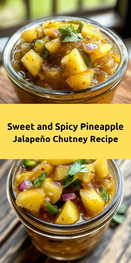 Elevate your meals with this delicious Spicy Pineapple Jalapeño Chutney! Bursting with tropical flavors, this homemade chutney combines ripe pineapple, vibrant jalapeños, and aromatic spices for the perfect balance of sweet and spicy. It's easy to make and perfect for pairing with grilled meats, tacos, or even as a unique dip. Enjoy the burst of flavors from fresh ingredients, and impress your friends at your next gathering!