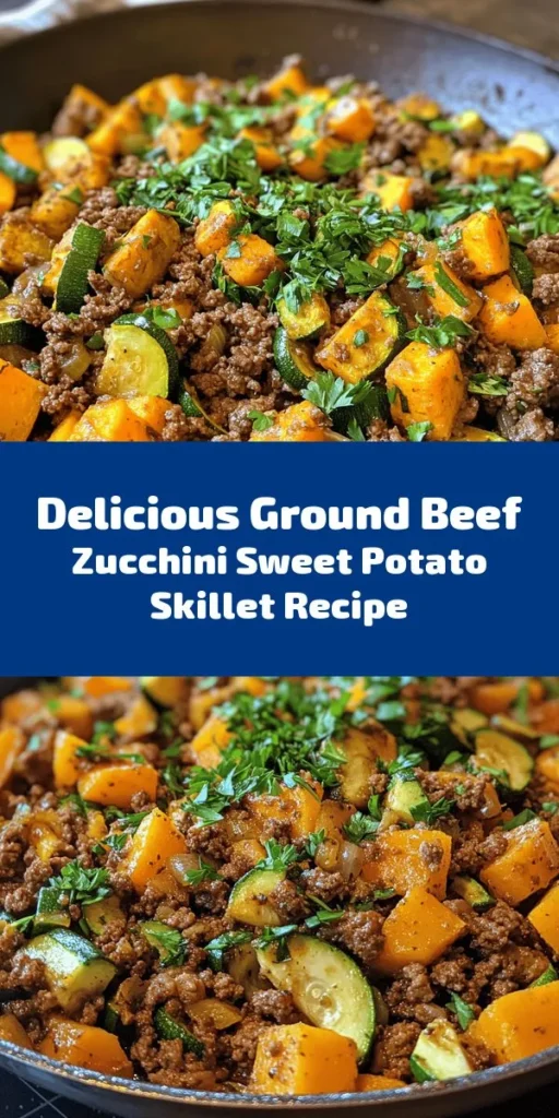 Savor the deliciousness of this Ground Beef Zucchini Sweet Potato Skillet, a hearty one-pan meal that's perfect for busy weeknights! This recipe features ground beef seasoned with smoked paprika and cumin, sautéed onions, and vibrant zucchini all tossed with tender sweet potatoes. Ready in just 30 minutes, it's packed with flavor and nutrients. Top with fresh parsley for a pop of color. Enjoy a satisfying dinner that the whole family will love!