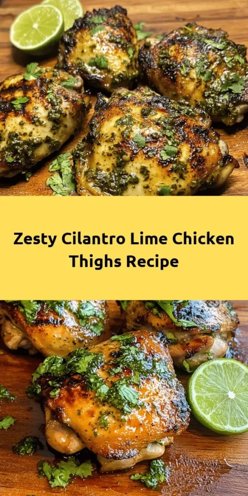 Elevate your dinner with these Zesty Cilantro Lime Chicken Thighs! Juicy, tender thighs marinated in a vibrant mix of fresh lime juice, cilantro, garlic, and spices create a dish that's bursting with flavor. Perfect for grilling or baking, this recipe is easy to follow and makes serving dinner a breeze. Enjoy the crispy skin and juicy interior, garnished with lime wedges and fresh cilantro. A delightful meal for family or guests that will leave everyone wanting more!