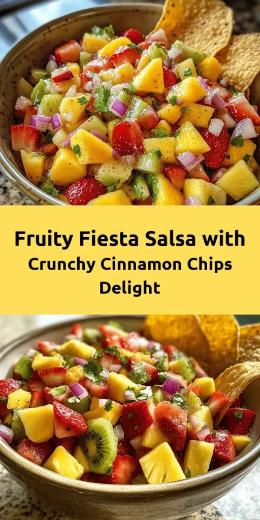 Brighten up your snacking game with this fruity fiesta salsa paired with delicious cinnamon crunch chips! Combining fresh strawberries, mangoes, kiwis, and pineapple, this vibrant salsa is a sweet and zesty treat that’s perfect for any gathering. The homemade cinnamon chips are crispy and warm, making them the ideal complement to the refreshing salsa. Easy to prepare and oh-so-tasty, this recipe is sure to impress your friends and family!