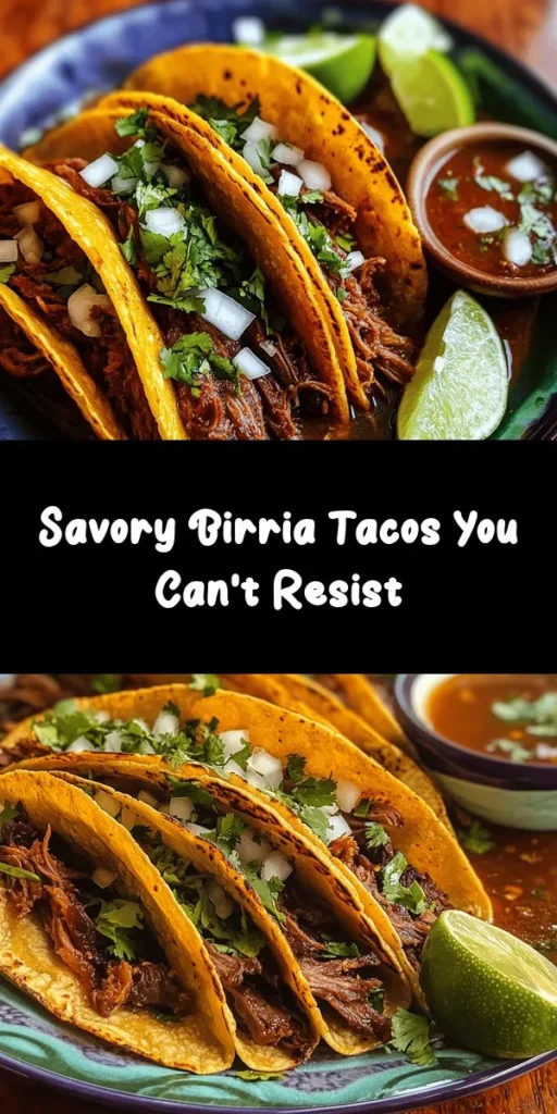 Savor the deliciousness of my favorite Birria Tacos! This recipe features tender beef chuck roast and short ribs marinated in a flavorful blend of dried chilies, garlic, and spices. After simmering to perfection, the meat is shredded and served in crispy corn tortillas, topped with fresh cilantro and onions. Perfect for gatherings or a cozy night in, these tacos come with a side of rich broth for dipping. Enjoy a taste of authentic Mexican cuisine!